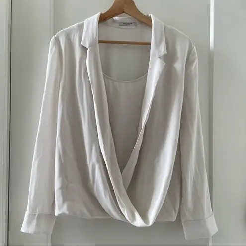 MM.LaFleur Top Womens White Drapped Long Sleeve Blouse Size M