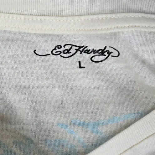 Ed Hardy Rhinestone Butterflies Cropped Baby T-Shirt L NWT