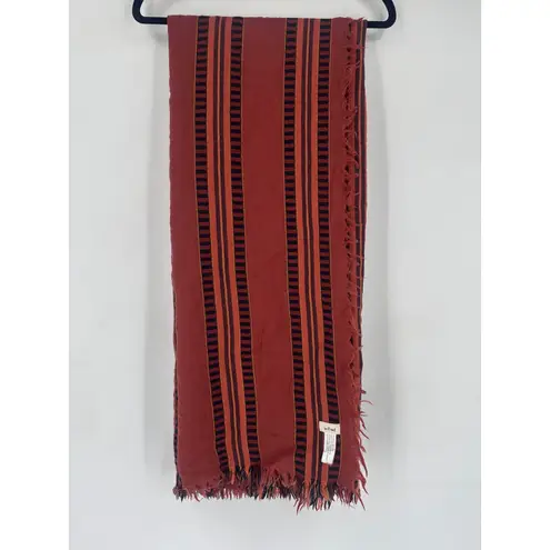 Wilfred Wool Lane Striped Fringe Scarf Shawl Wrap Rust Orange Brown Boho Peasant