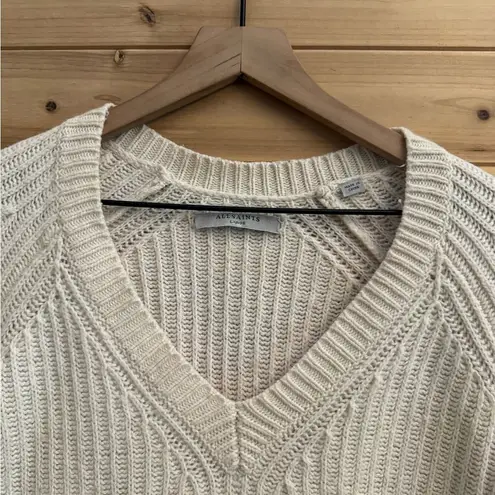 All Saints Size Large Cream Wool Alpaca Blend Riva V Neck Hi Low Jumper Sweater