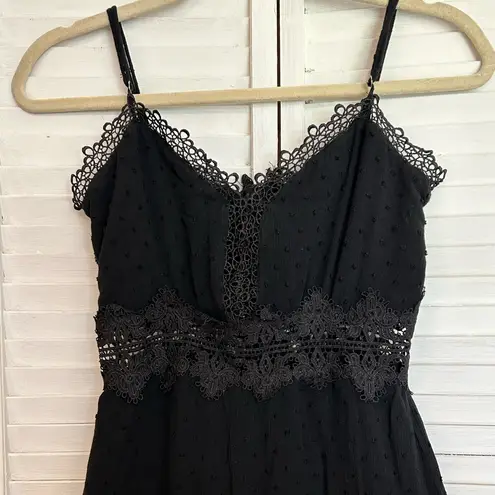 Lulus Leeta Black Swiss Dot Lace Wide Leg Jumpsuit Size XS
