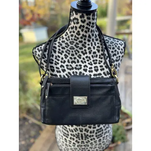 Tignanello Black Leather Crossbody Bag Adjustable Strap Gold Hardware