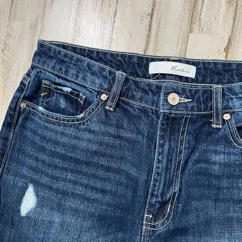 KanCan Mom Jeans Dark Wash Denim Distressed Womens Size 9/28 Blue