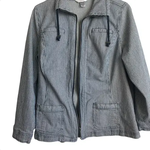 CJ Banks Women Jean Jacket 1X Navy Striped Denim Western Cowgirl Sustainable Blue