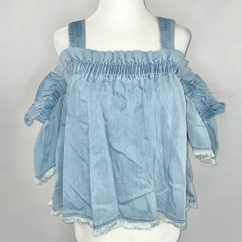 Central Park West New  Removable Strap Off Shoulder Chambray Tank Top Blue