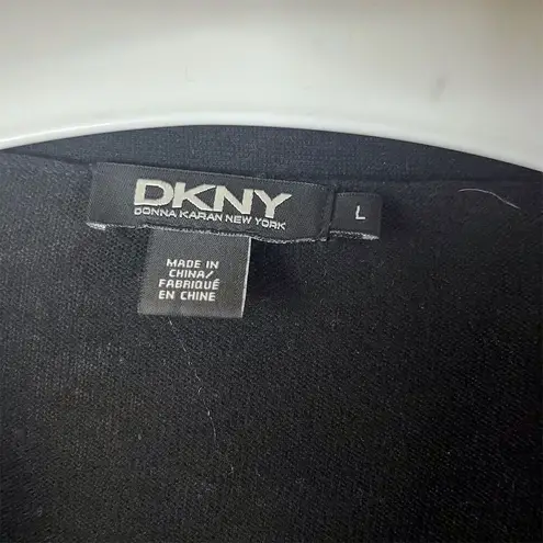 DKNY  Women's Black Cardigan Sweater Large Ruffle Detail‎ Long Sleeve Career Wear