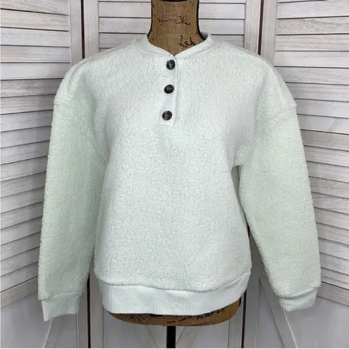 a.n.a . A New Approach Faux Sherpa Henley Pullover Sweatshirt Mint Green Small