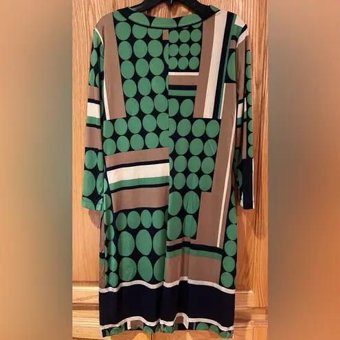 Ali Ro Geometric Print 3/4 Sleeve Button Placket Silk Mini Shift Dress Size 8