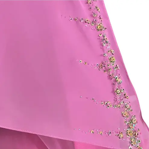 Vintage 90s Y2K Pink Whimsical Beaded Sequin Flower Prom Dress XL Fairycore Glam