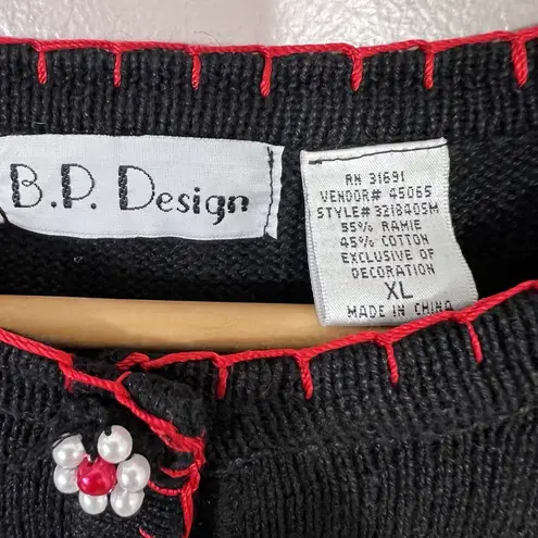 Vtg Christmas Cardigan Ugly Sweater Black XL Bling 90s Y2K Snowflake Sleigh