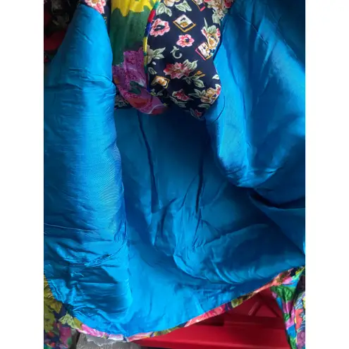 Vintage 1980's Patchwork Floral Heart Blazer Jacket Small Artsy Bohemian Folksy Blue