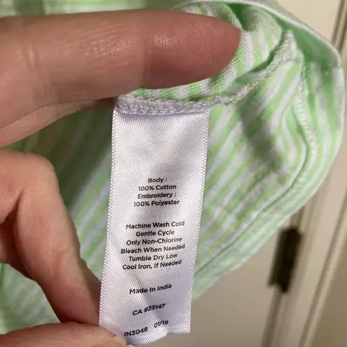 Talbots 🌞 Lime Green Embroidered Striped Slub Tee Shirt