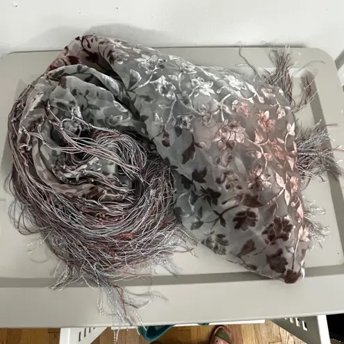 Neiman Marcus 40" Burnout Long Fringe Sheer Velvet Scarf Shawl Wrap Statement