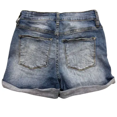 KanCan Denim Shorts Womens 7/27 Distressed Blue Jean Cuffed Stretch Grunge Faded