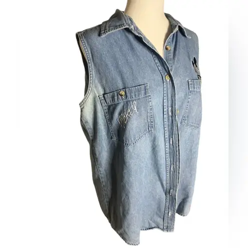 Disney Vintage  Mickey Mouse Denim Button-Down Shirt Cotton M