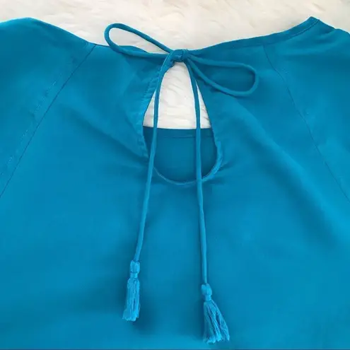 TRACY REESE Bell Sleeve Blouse Silky‎ Tie Back Keyhole Teal Green Blue Small Green