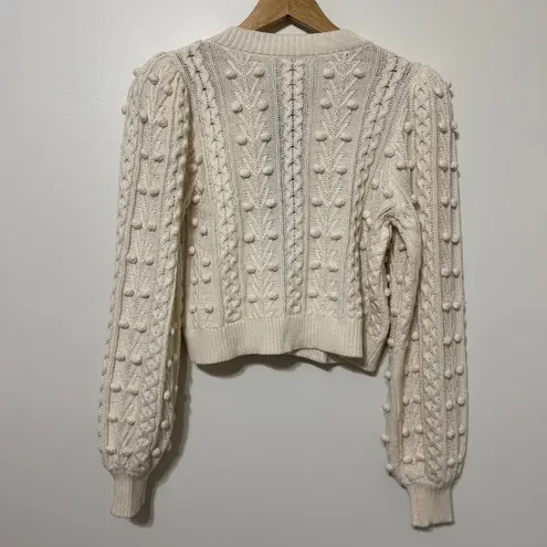 Alice + Olivia  Kitty Puff-Sleeve Cardigan Size XS Oversized Cream White Black