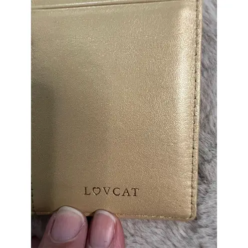 Lovcat Paris Women's Gold Leather Trifold Wallet with Heart Design