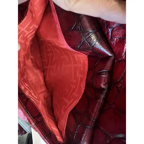 Elaine Turner Red Croc Embossed Genuine Leather Purse Shoulder Bag Satchel Tote