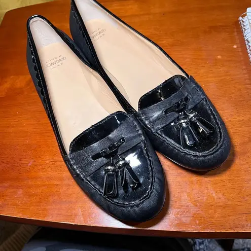 Joan & David Circa Black Patent Leather Tassel Loafers Classic Flat Shoes