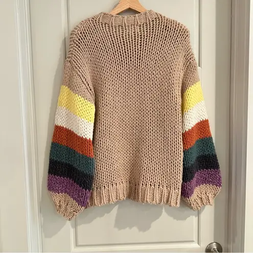 Colorful Chunky Knit Sweater Size S/M Tan