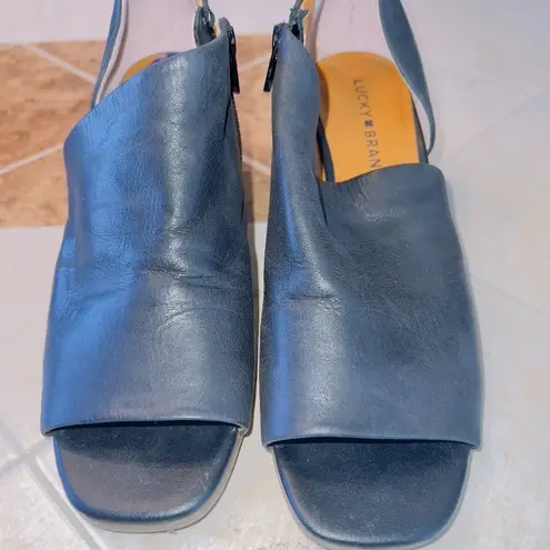 Lucky Brand  Tyler Wedge Open Toe Bottle Gray Periscope Leather Shoe size 8.5 M