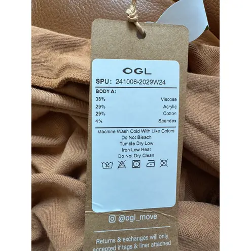 NWT OGL Eco Mousse Surplice Long Sleeve Top Size Small Cinnamon Buff Brown