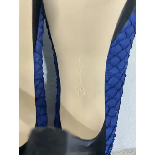 Calvin Klein Womans  Kendall Size 9 M Blue Fish Scale Leather Platform Pumps