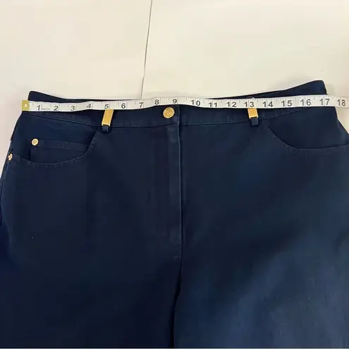 St. John Sport Size 14 Navy Blue Wide Leg Crop Pants Stretch Cotton Spandex