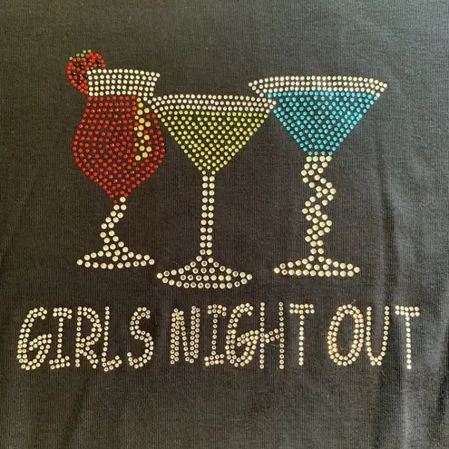 Isaac's Designs Girls Night Out Shirt Womens Small Embellished Cocktails McBling Black