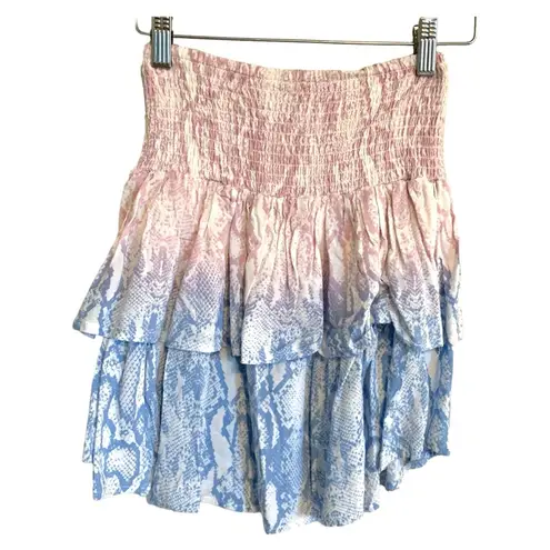 Surf Gypsy S Ombre blue pink white Coquette snakeskin ruffle smocked mini skirt