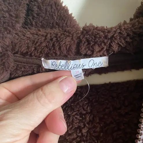 Rebellious One Trendy Plus Size Zip-Front Sherpa Hoodie SZ 2X