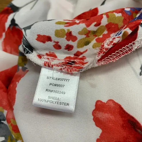 Skies Are Blue Top Womens Medium White Floral Cold Shoulder Ruffle Detail Blouse