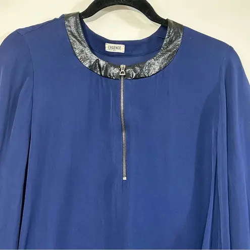 L'Agence  100% Blue Silk Shirt w/ Faux Trim- Size 6