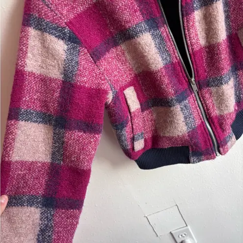 House of Harlow 1960 Plaid Wool Blend Bomber Jacket M Pink Size M