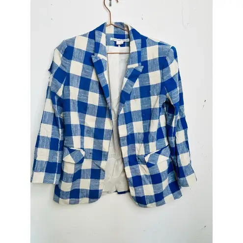 Veronica Beard Blue White Gingham Cotton Blend Oversized Bexley Jacket Blazer 10