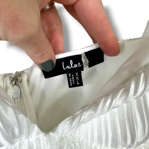 Lulus NWOT Sleek Dedication White Satin Plisse Cutout Tiered Mini Dress XXL