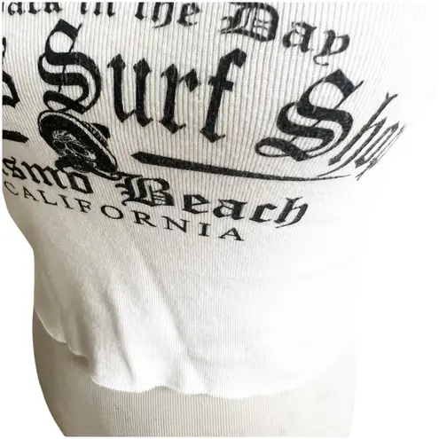 Vintage Pancho’s Surf Shop Women’s Cropped Tank White Black Logo Large Pismo
