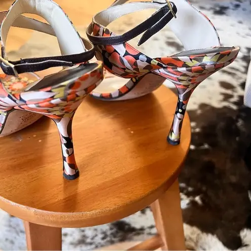 Jimmy Choo Geometric Groovy Print Satin Heels Ankle Wrap Size 39.5