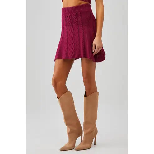 For Love & Lemons Magenta Cable Knit Layton Mini Skirt S
