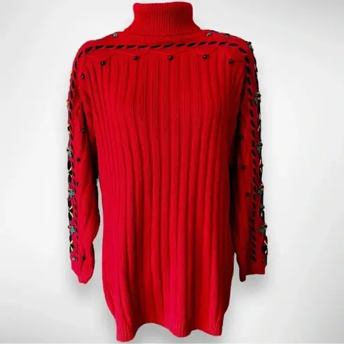I.B. DIFFUSION Vintage Sweater With Beading And Embroidery Small | EUC Red