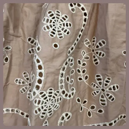 Moon River Beige Eyelet Ruffle Hem Midi Skirt Womens Medium Summer