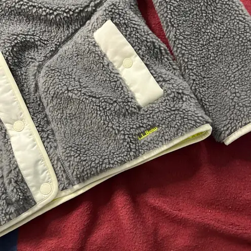 L.L.Bean Sherpa fleece jacket Lead grey warm cozy winter colorblock NWT Gray Size L