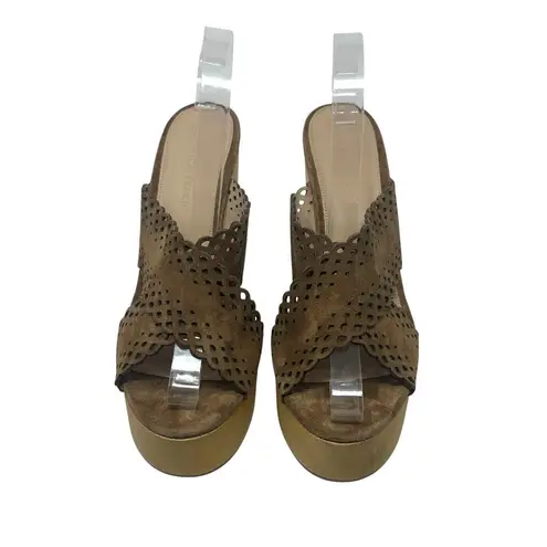 Veronica Beard Gaynor Clog Sandals Suede Scalloped Hazelwood Brown Size 10