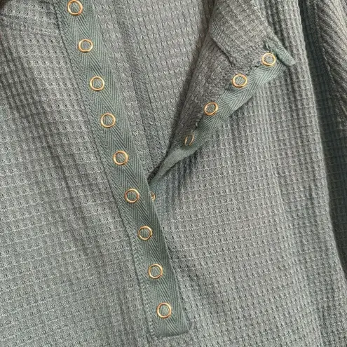 Zenana Outfitters Slate Blue Long Sleeve Waffle Thermal Stretchy Henley XL