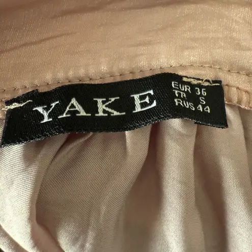 YAKE | Pink/purple Tiered Crinkle Satin Maxi Skirt with 2 Front Slits | Small Pink