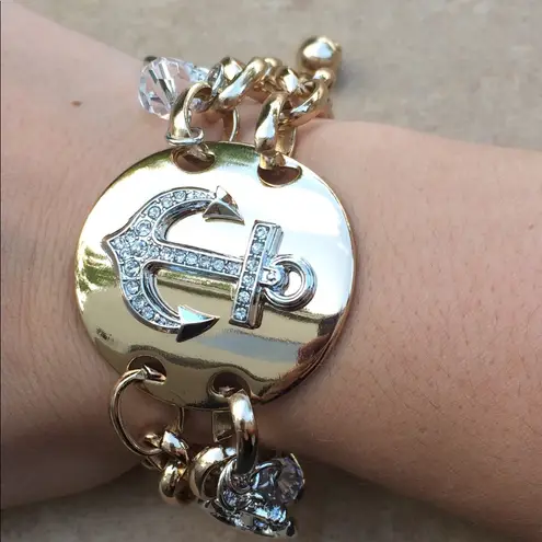 Two Tone Crystal Beach Anchor Crystal Bracelet Silver