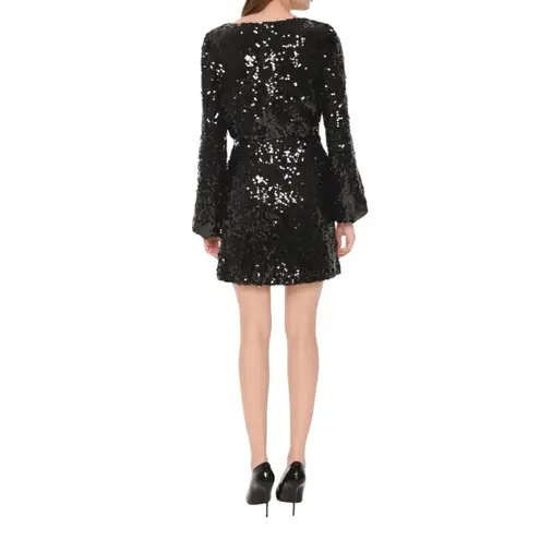 WAYF NEW Carrie Long Sleeve Sequin Minidress Small Black Party Sparkle