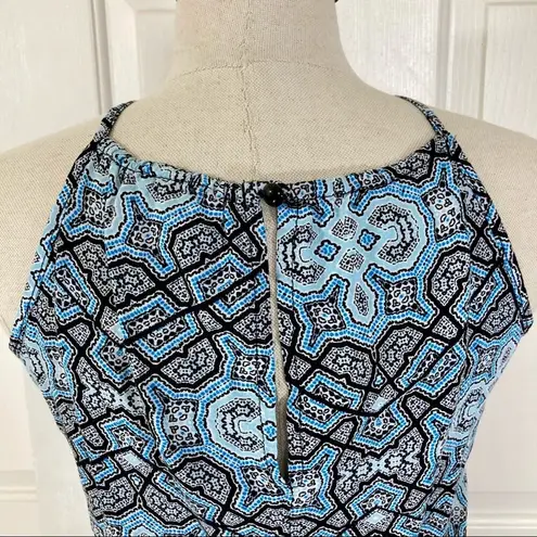 Hot Gal Blue black print halter neck romper sz xs by keyhole back elastic waist