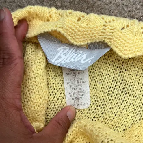 Blair Vintage USA yellow cottage core crochet waffle print scoop neck sweater XL